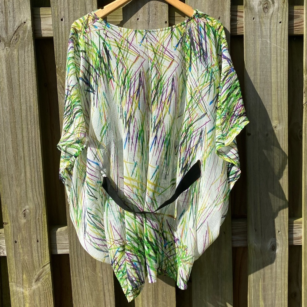 Lane Bryant Belted Kimono Butterfly Top Sheer Multicolor Colorful Grass - Picture 4 of 4